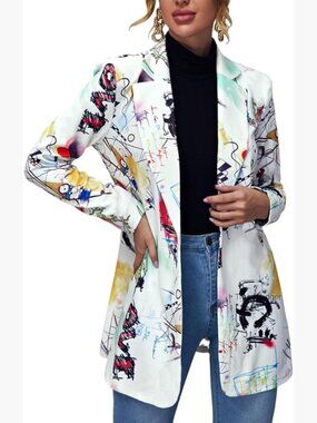 Casual Long Sleeve Graphic Print Blazer Work Suit Jacket